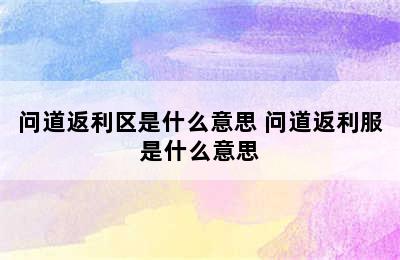 问道返利区是什么意思 问道返利服是什么意思